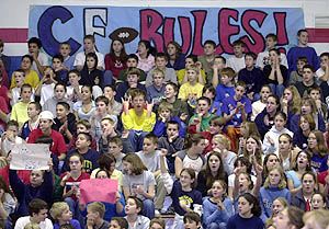 Chenango Forks Middle School students cheer during a pep rally Friday for the high school football team. The Chenango Forks football team is set to play in the state Class B championship today against Peru at the Carrier Dome in Syracuse.  