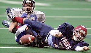 Chris Spencer doesn't have the ball, but he has the game's only touchdown, leading Chenango Forks to a 7-0 overtime victory over Bath on Friday at the Carrier Dome. Spencer, tackled by Keith Smith, lost the ball, but not until after crossing the goal line on a 20-yard option run on the first play of OT